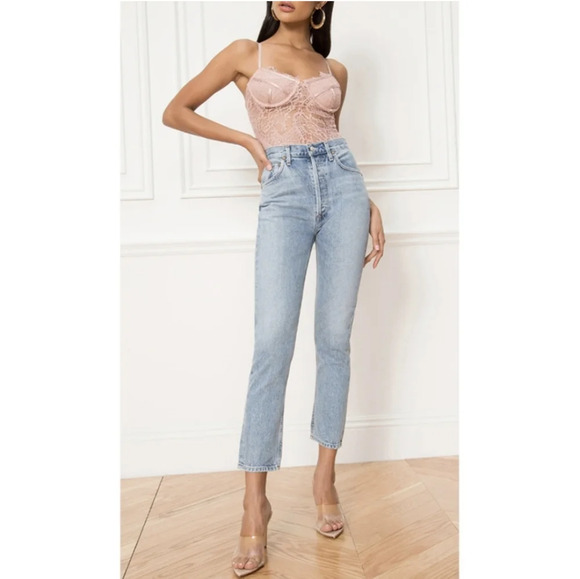 Agolde Denim - AGOLDE Riley Jeans STRETCH VERSION Volt Crop Straight Leg Light Wash 25 Aritzia